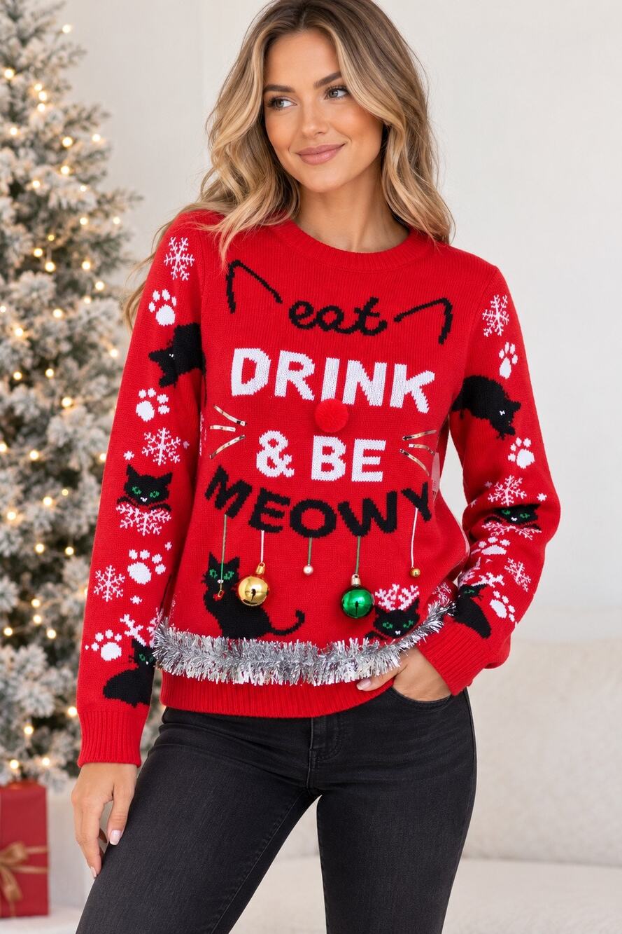No Boundaries | NWT Size Small Eat Drink & Be Meowy Ugly Christmas Sweater